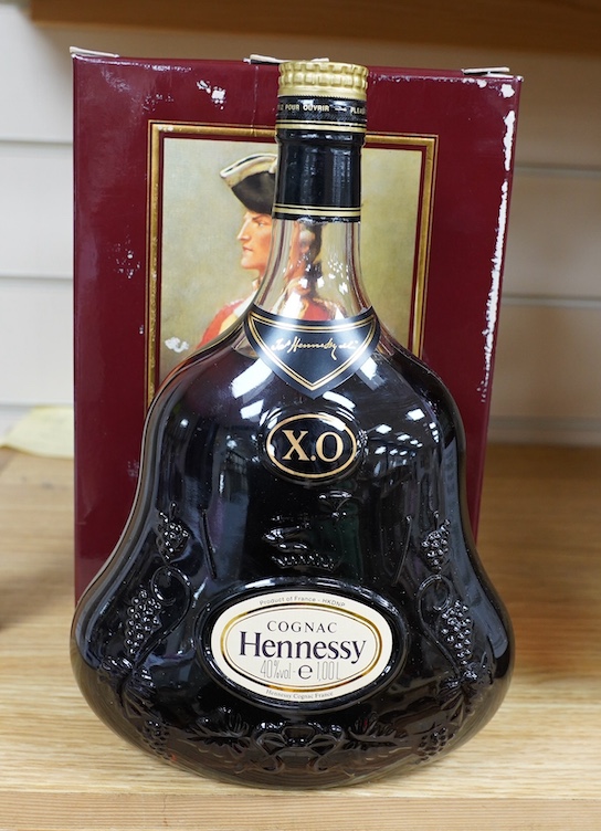 A 1lt bottle of Hennessy XO Cognac. Condition - fair to good, some wear to box